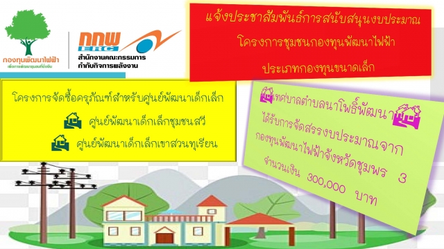 เทศบาลตำบลนาโพธิ์พัฒนาได้รับการจัดสรรงบประมาณจากกองทุนพัฒนาไฟฟ้าจังหวัดชุมพร 3